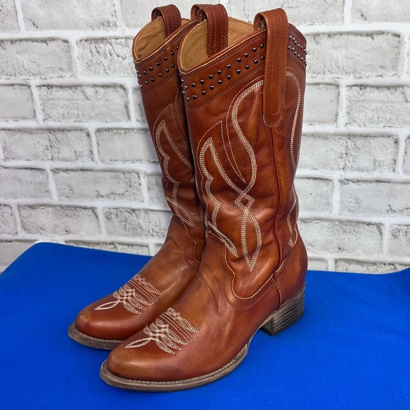 •FREEBIRD BY STEVEN• ZION in Whiskey Cowboy Boots Western Boho Size 8